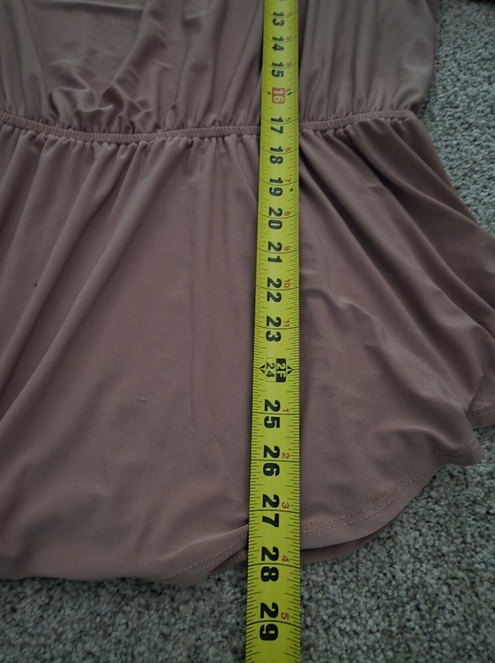 Pretty Taupe w/Hint Of Pink, Flowing Off The Shoulder Dressy Blouse, Tie Back. - Picture 6 of 11